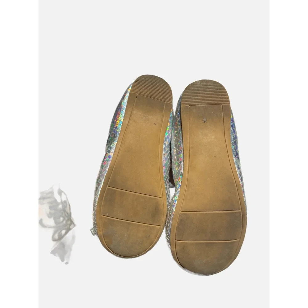 Nordstrom Ballet Flats Kids 10M Silver Holographic Bow Mary‎ Jane Sparkle Dress